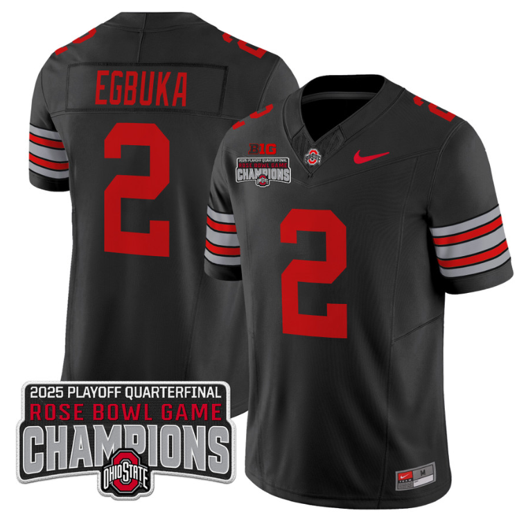 Emeka Egbuka Jersey #2 Ohio State 2025 Rose Bowl Champions Patch Black