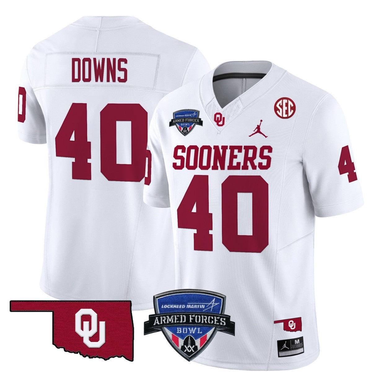 Ethan Downs Jersey #40 Oklahoma Sooners 2025 Armed Forces Bowl Patch White