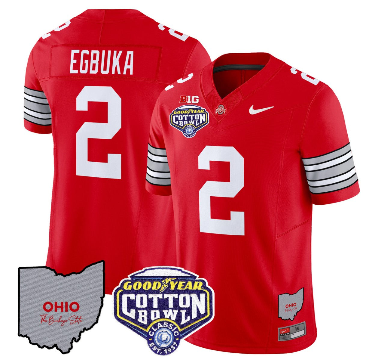 Emeka Egbuka Jersey #2 Ohio State Buckeyes Cotton Bowl Patch Stitched Red