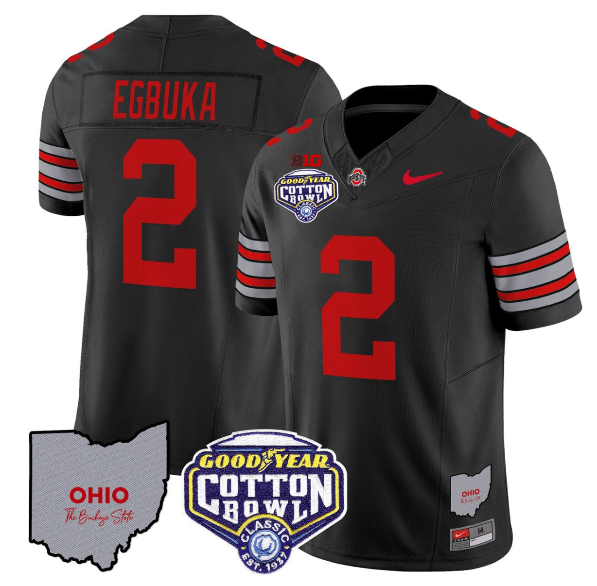 Emeka Egbuka Jersey #2 Ohio State Buckeyes Cotton Bowl Patch Stitched Black
