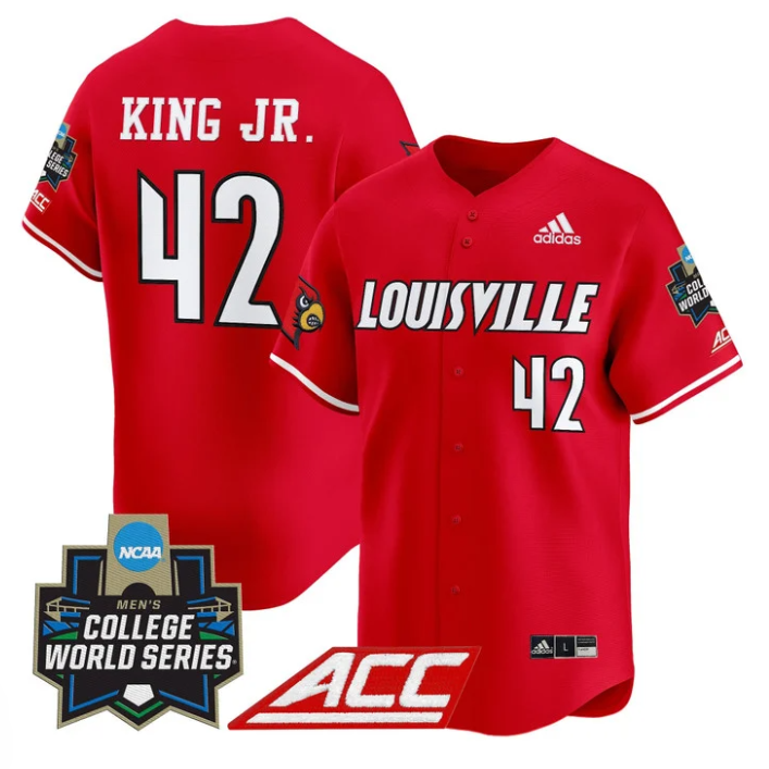 Eddie King Jr Jersey #42 Louisville Cardinals 2025 World Series Red