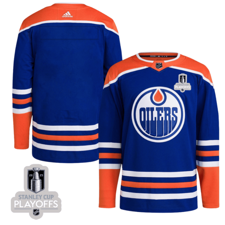 Edmonton Oilers 2025 NHL Playoffs Patch Home Men Jersey - Blue