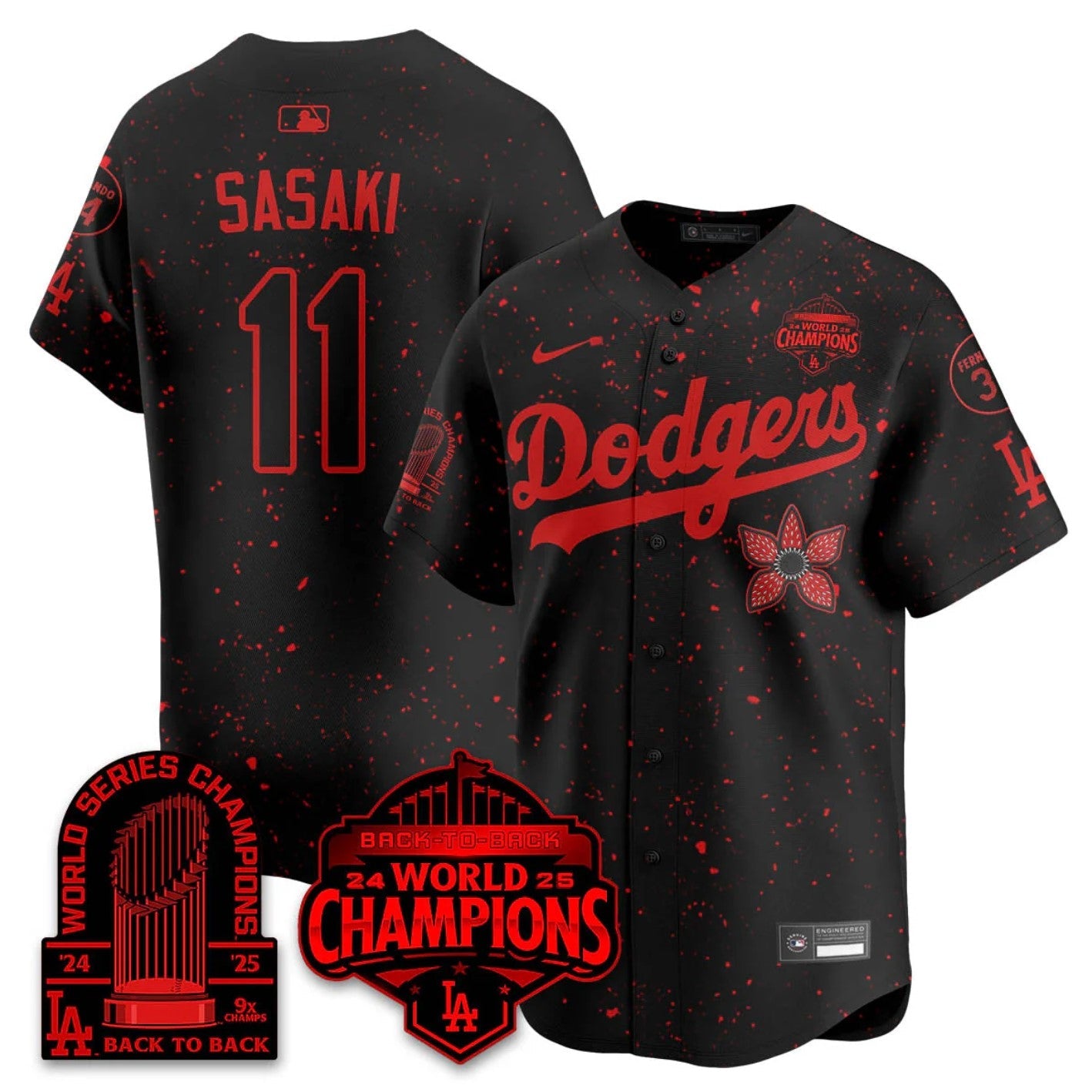 Eleven Jersey #11 Dodgers 2025 Champions Stranger Things 9x Champs Stitched Stitched