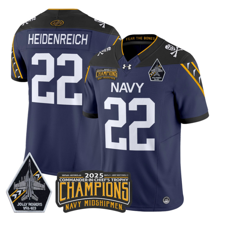 Eli Heidenreich Jersey #22 Navy Midshipmen Jolly Rogers 2025 Trophy Navy