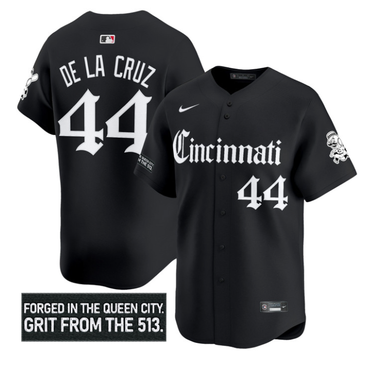 Elly De La Cruz Jersey #44 Cincinnati Reds Gothic Queen City Edition Black