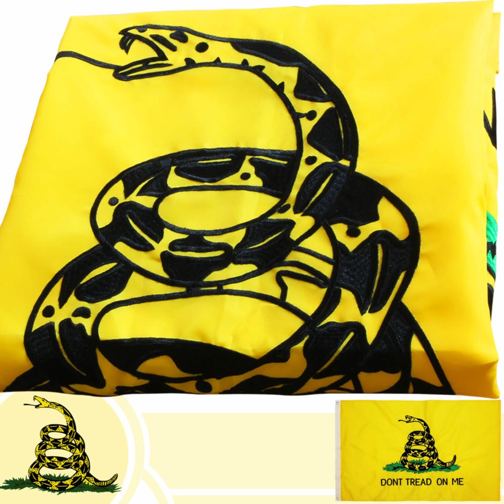 Embroidery Don’t Tread On Me Flag with Brass Grommets 3X5Ft Banner USA