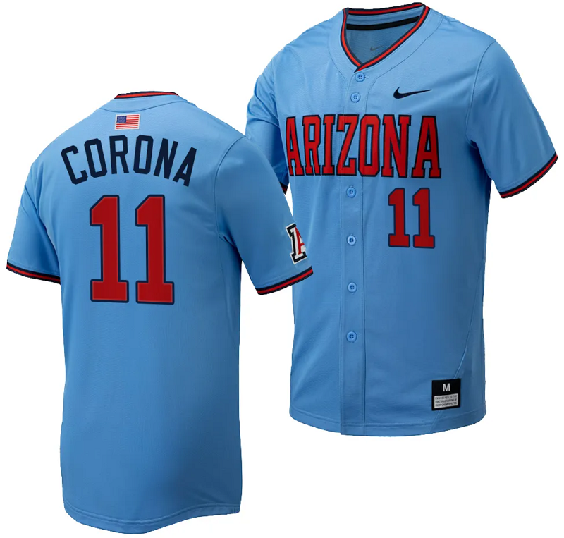 Emilio Corona Jersey #11 Arizona Wildcats Replica Baseball Full-Button Light Blue
