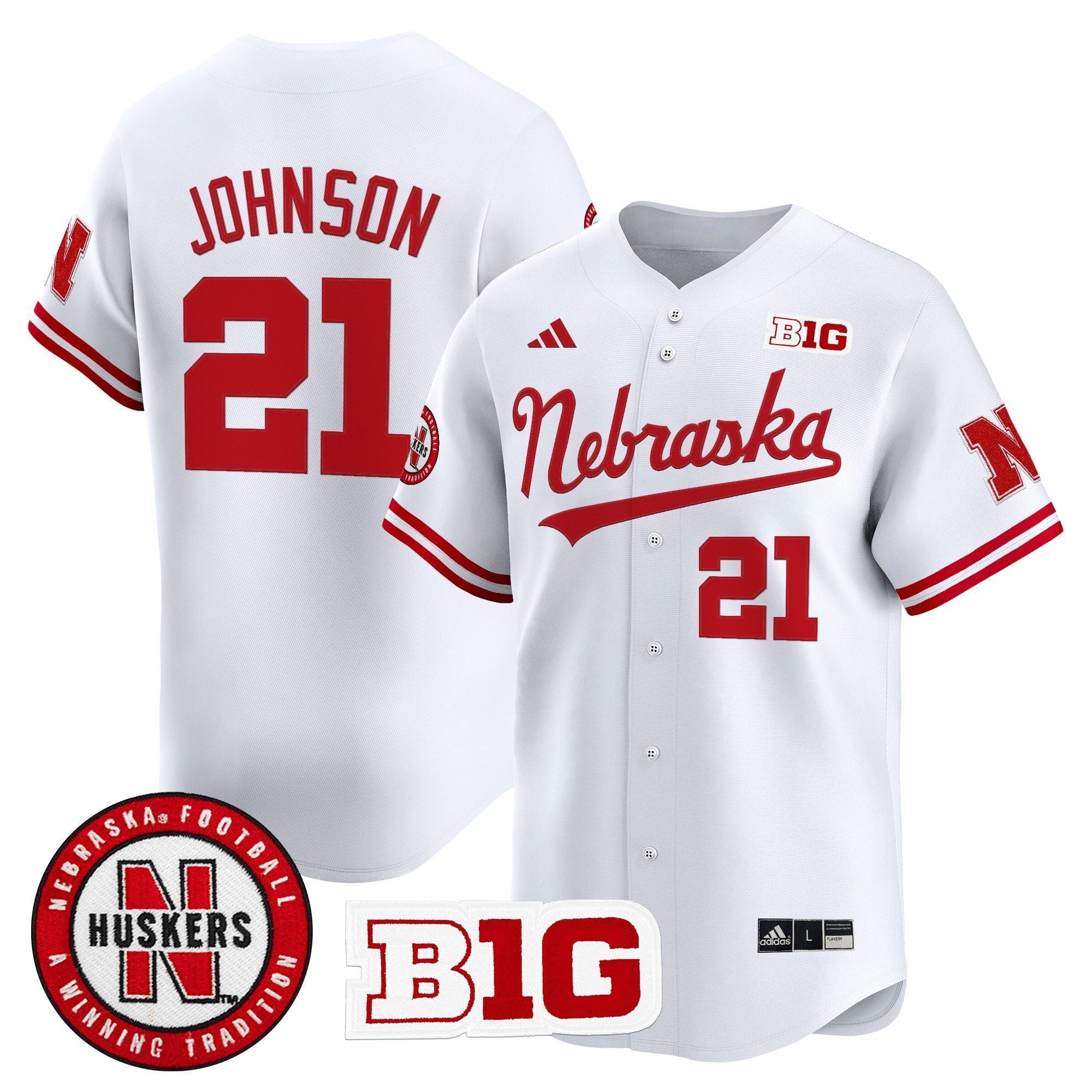 Emmett Johnson Jersey #21 Nebraska Cornhuskers 2025 Vapor Baseball White