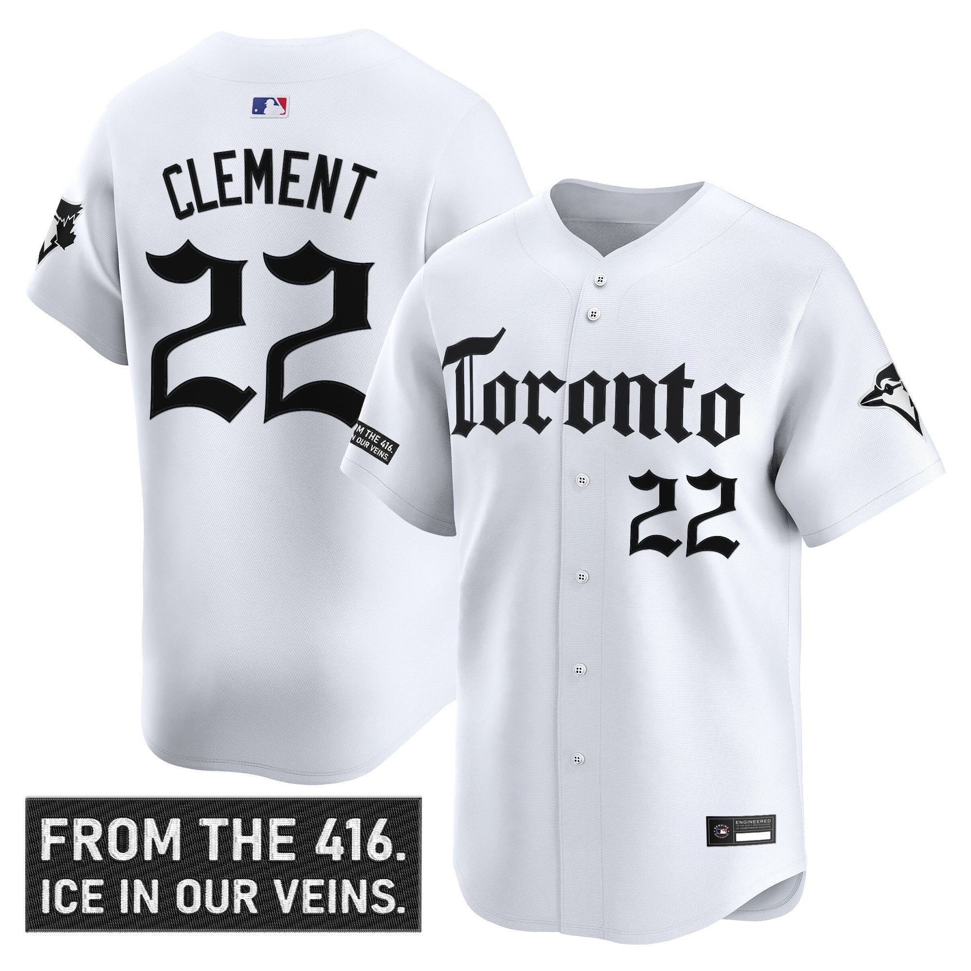 Ernie Clement Jersey #22 Toronto Blue Jays Gothic North Edition Stitched White