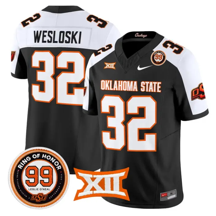 Ethan Wesloski Jersey #32 Oklahoma State 2026 Leslie O'neal Stitched