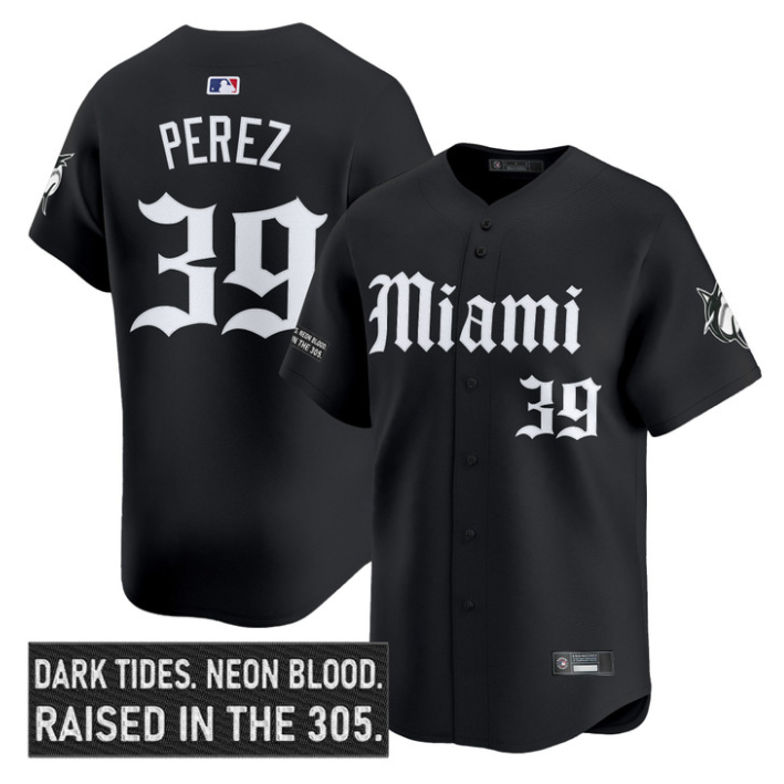 Eury Perez Jersey #39 Miami Marlins Gothic Vice Edition Stitched Black