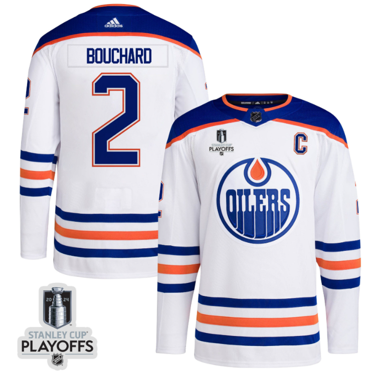 Evan Bouchard 2 Edmonton Oilers 2024 NHL Playoffs Patch Away Jersey - Men, White