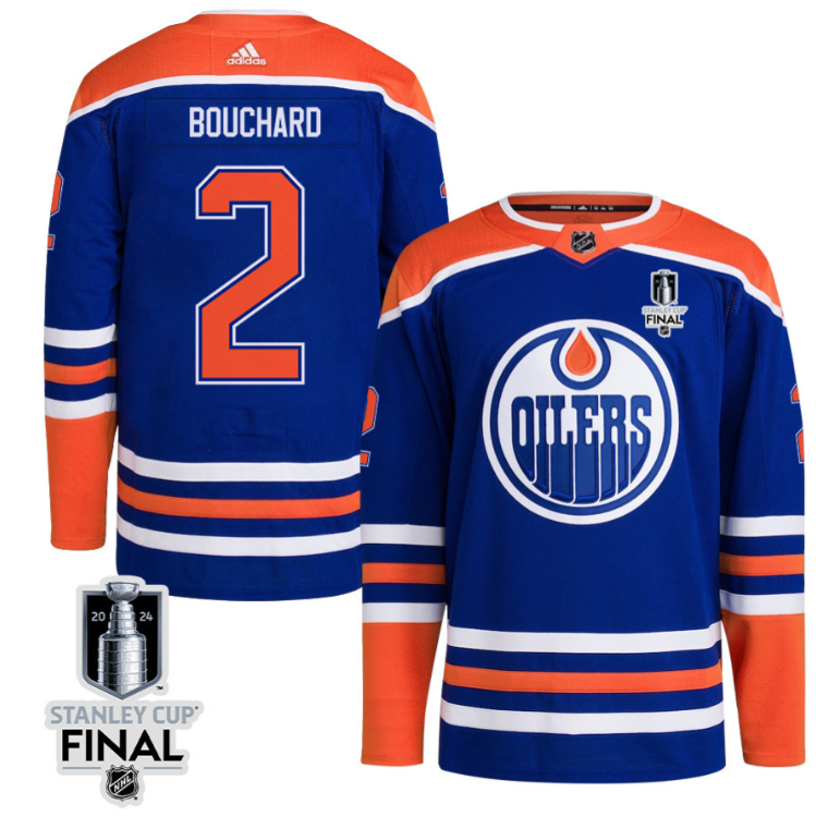 Evan Bouchard 2 Edmonton Oilers 2024 STANLEY CUP Final Home Primegreen Jersey Men, Royal