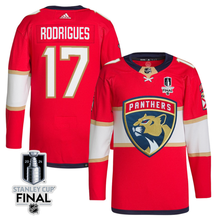 Evan Rodrigues 17 Florida Panthers 2024 STANLEY CUP Final Home Breakaway Jersey Men, Red