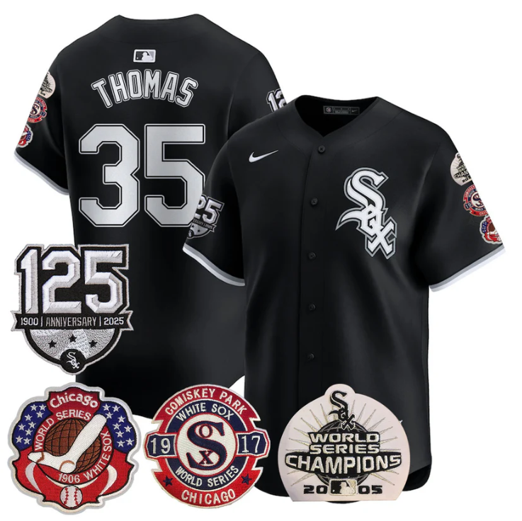 Frank Thomas Jersey #35 Chicago White Sox 125th Anniversary World Series Champions Black