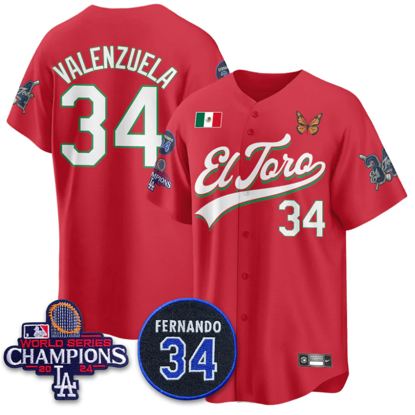 Fernando Valenzuela Jersey #34 Dodgers Mexican El Toro For 34 Stitched Red