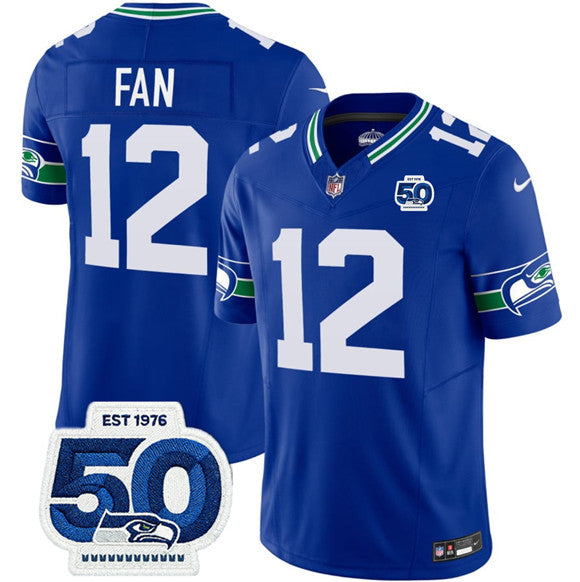 Fan Jersey #12 Royal 2025 F.U.S.E 50th Season Patch Throwback Stitched