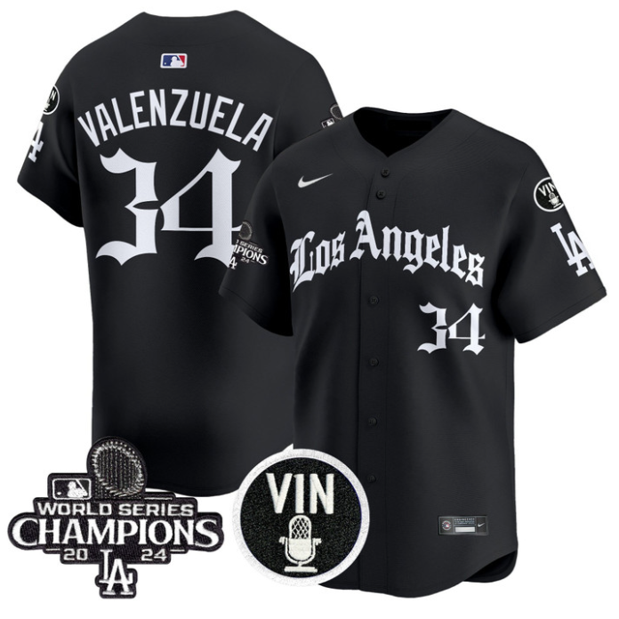 Fernando Valenzuela Jersey #34 Dodgers 2025 LA Gothic Style Vapor Premier Limited Stitched Black