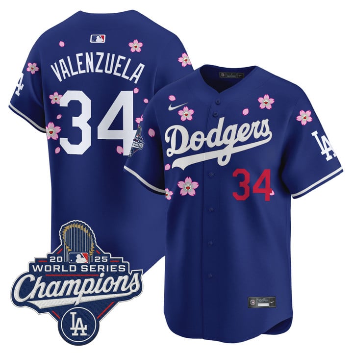 Fernando Valenzuela Jersey #34 Dodgers 2025 World Series Champions Stitched