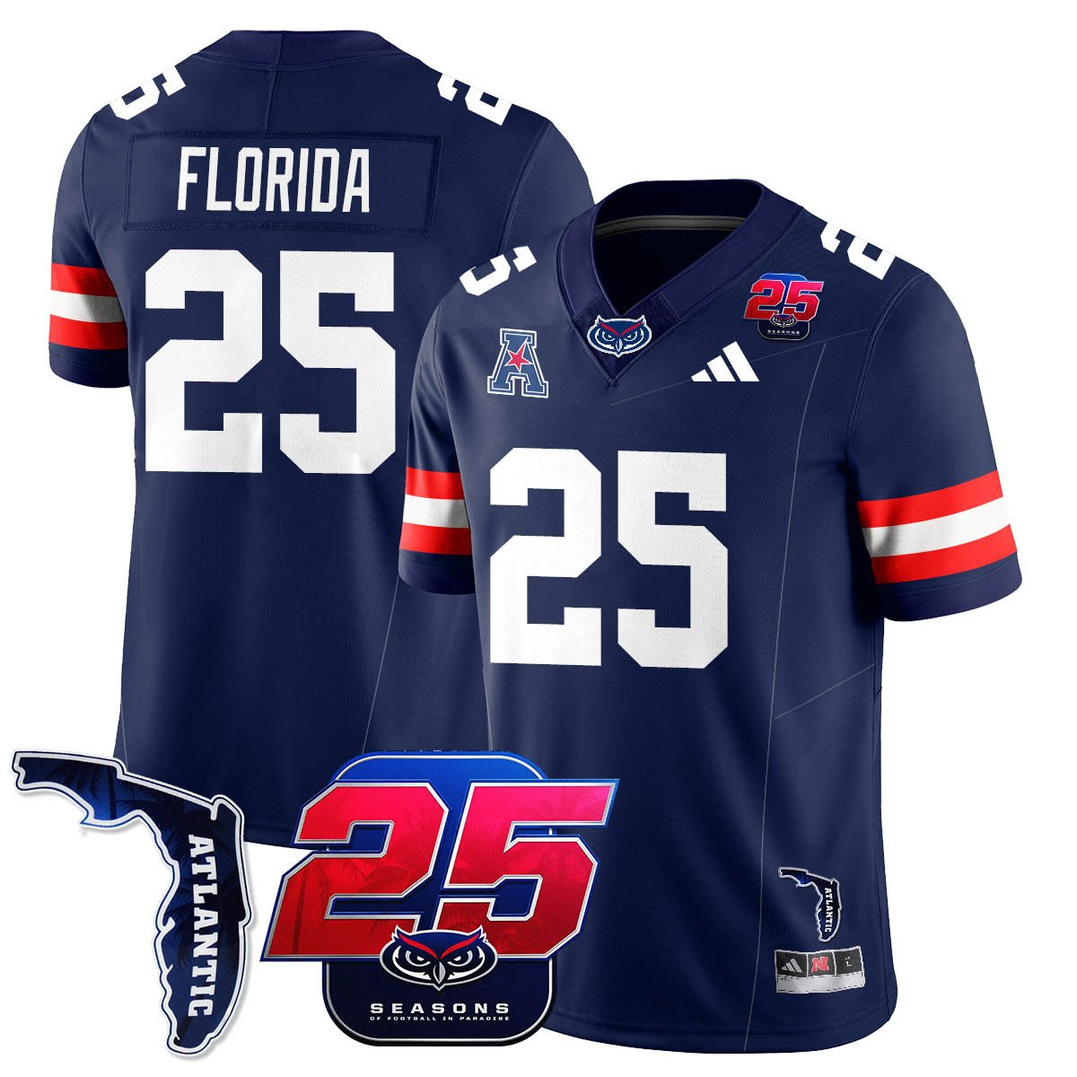 Florida Jersey #25 Florida Atlantic Football 25th Season Stitched Navy