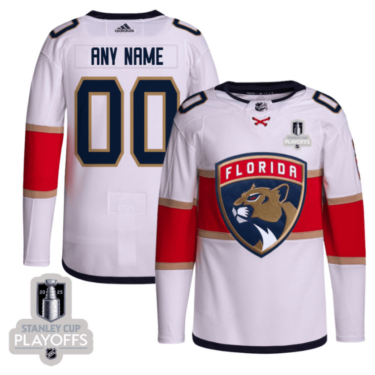 Florida Panthers 2025 NHL Playoffs Patch Away Men Custom Jersey - White
