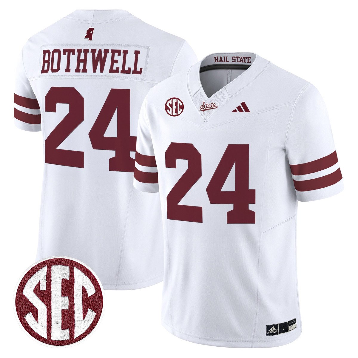 Fluff Bothwell Jersey #24 Mississippi State Bulldogs Dark Mode Stitched White
