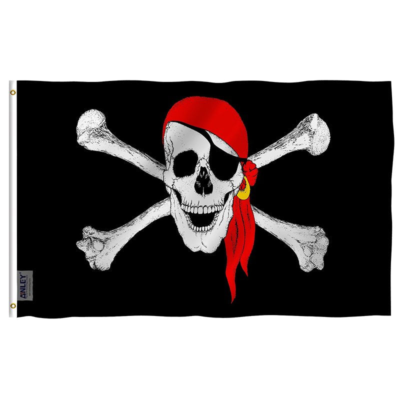 Fly Breeze Jolly Roger Flag with Red Bandana with Brass Grommets 3X5Ft Banner USA