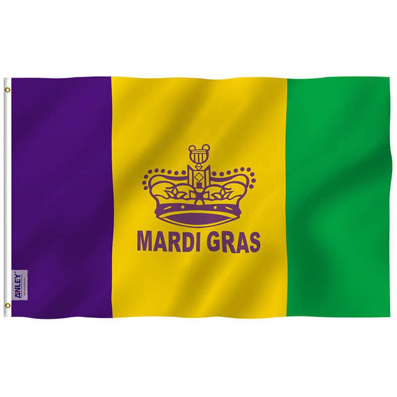 Fly Breeze Mardi Gras Flag with Brass Grommets 3X5Ft Banner USA Polyester