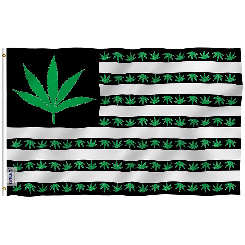 Fly Breeze Marijuana Leaf USA Flag with Brass Grommets 3X5Ft Banner USA Polyester