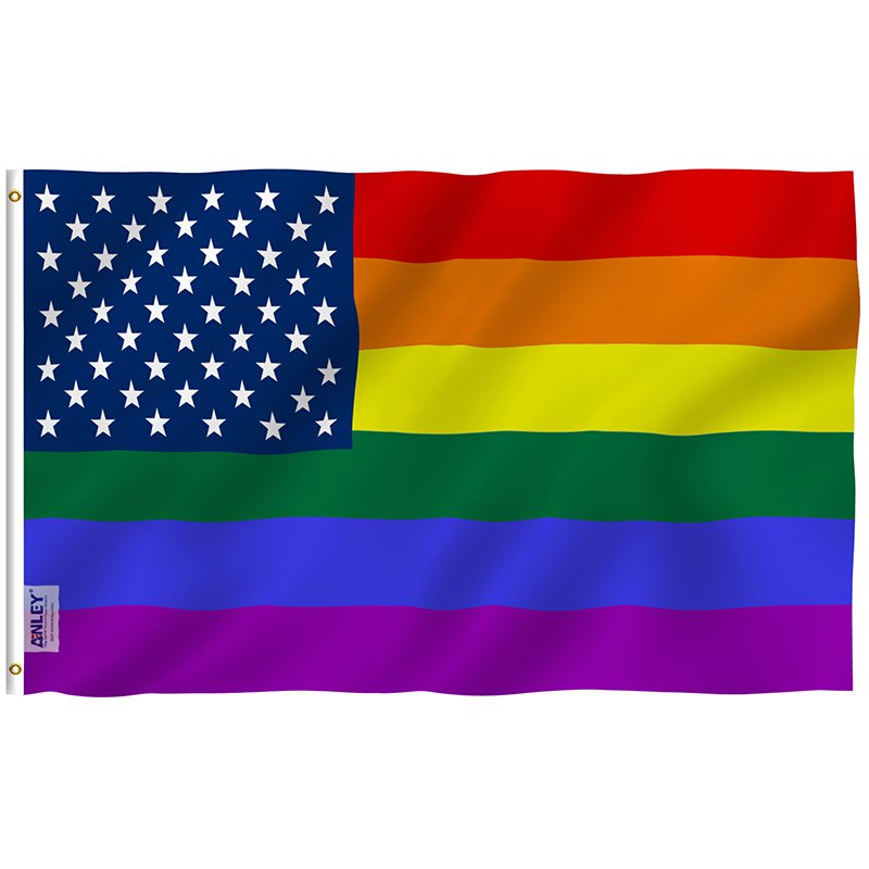 Fly Breeze Rainbow USA Flag with Brass Grommets 3X5Ft Banner USA Polyester