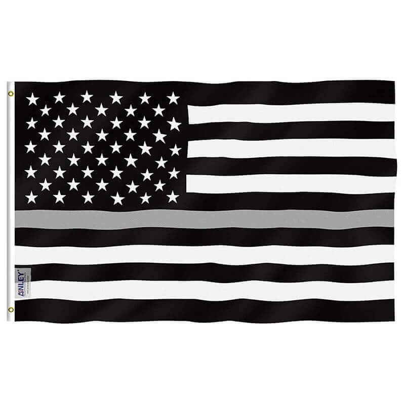 Fly Breeze Thin Gray Line United States Flag with Brass Grommets 3X5Ft Banner USA