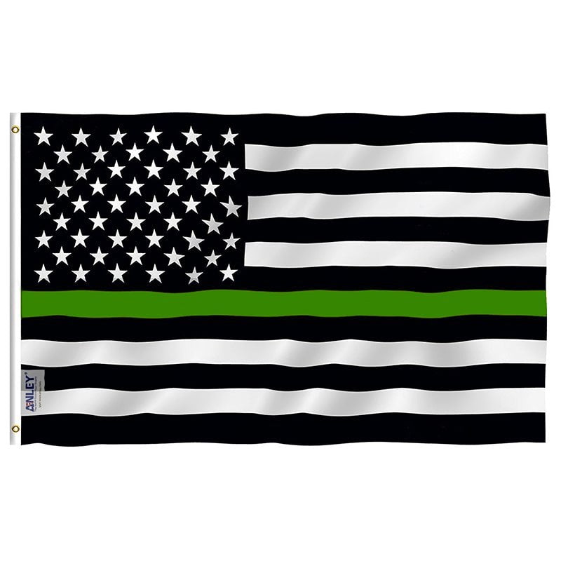 Fly Breeze Thin Green Line USA Flag with Brass Grommets 3X5Ft Banner USA