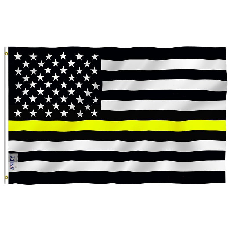 Fly Breeze Thin Yellow Line USA Flag with Brass Grommets 3X5Ft Banner USA