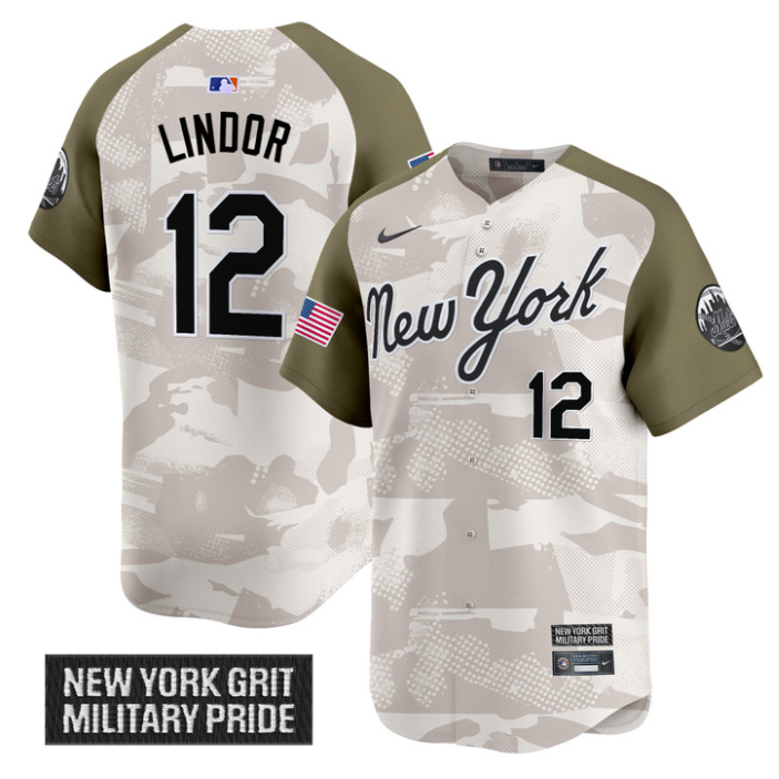 Francisco Lindor Jersey #12 New York Mets 2025 Armed Forces Day Vapor Stitched Alternate