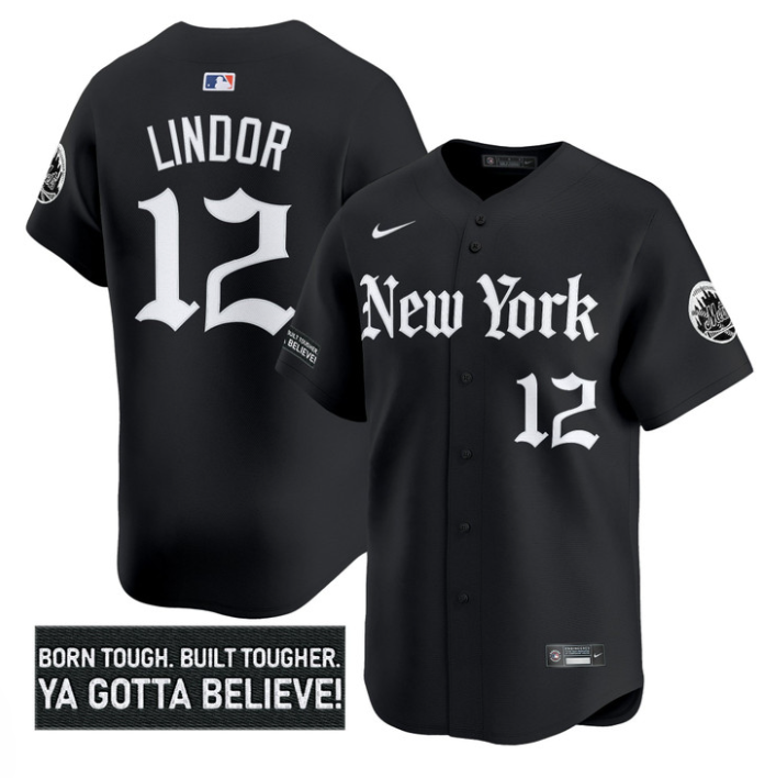 Francisco Lindor Jersey #12 New York Mets Gothic Borough Edition Stitched Black