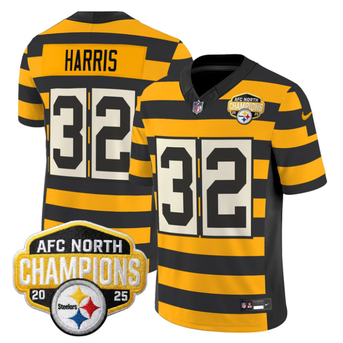 Franco Harris Jersey #32 AFC North Division Champions 2025 Stitched Bumblebee