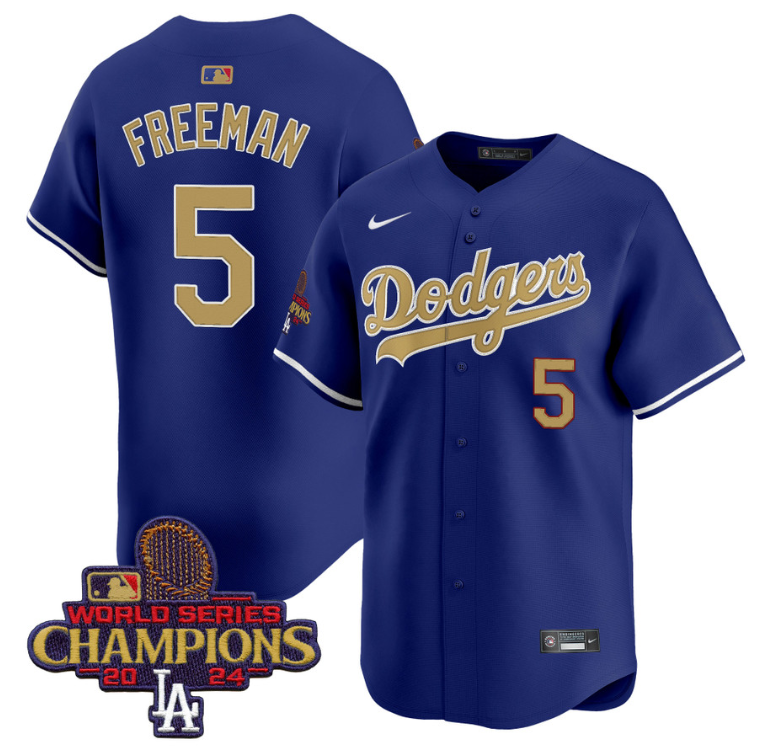 Freddie Freeman Jersey #5 Dodgers 2025 Gold Vapor Premier Stitched Royal