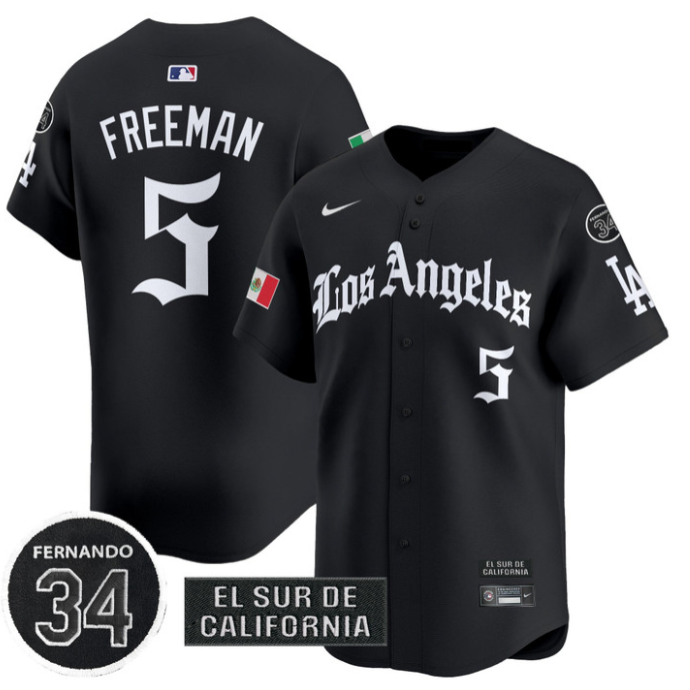 Freddie Freeman Jersey #5 Dodgers Mexico 2025 LA Gothic Style Patch Premier Limited Stitched Black
