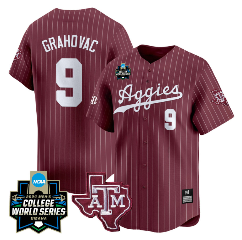 Gavin Grahovac Jersey #9 Texas AM Aggies 2024 College World Series Vapor Premier Limited NCAA Baseball Stitched White Gold