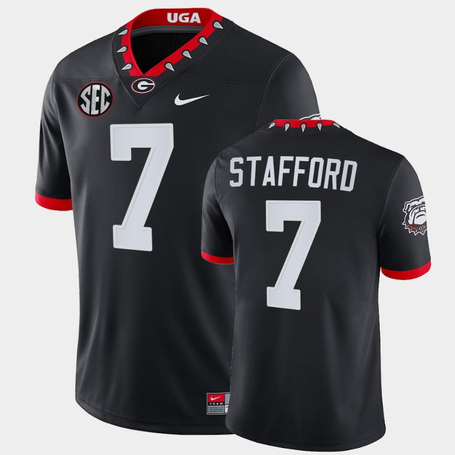 Georgia Bulldogs #7 Matthew Stafford Black Mascot 100th Anniversary Alumni Jersey