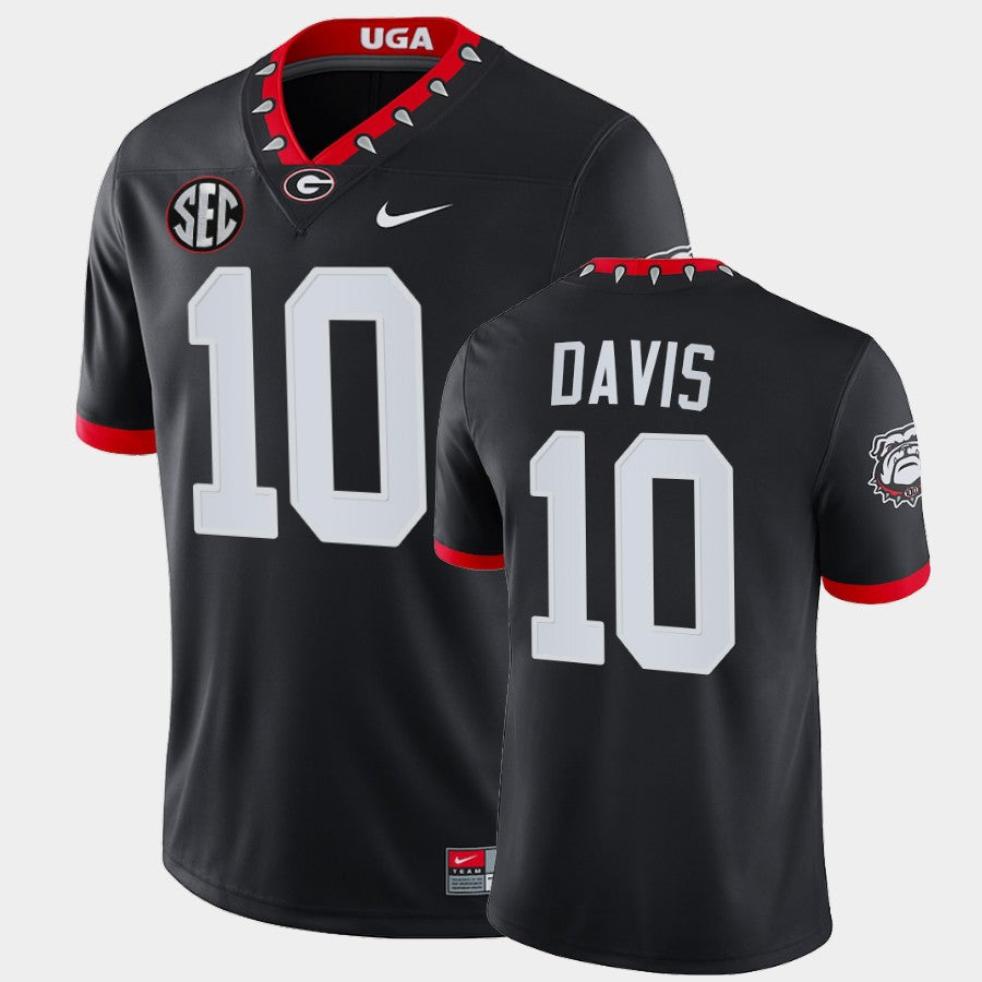 Georgia Bulldogs #10 Thomas Davis Black Mascot 100th Anniversary Alumni Jersey