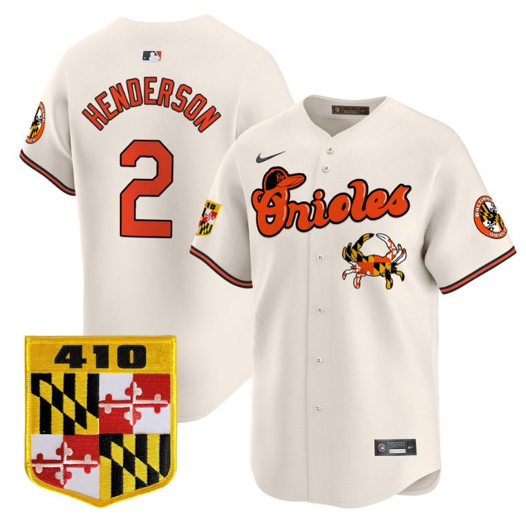 Gunnar Henderson Jersey #2 Baltimore Orioles 410 & Chesapeake Crab Patch Limited Stitched Cream