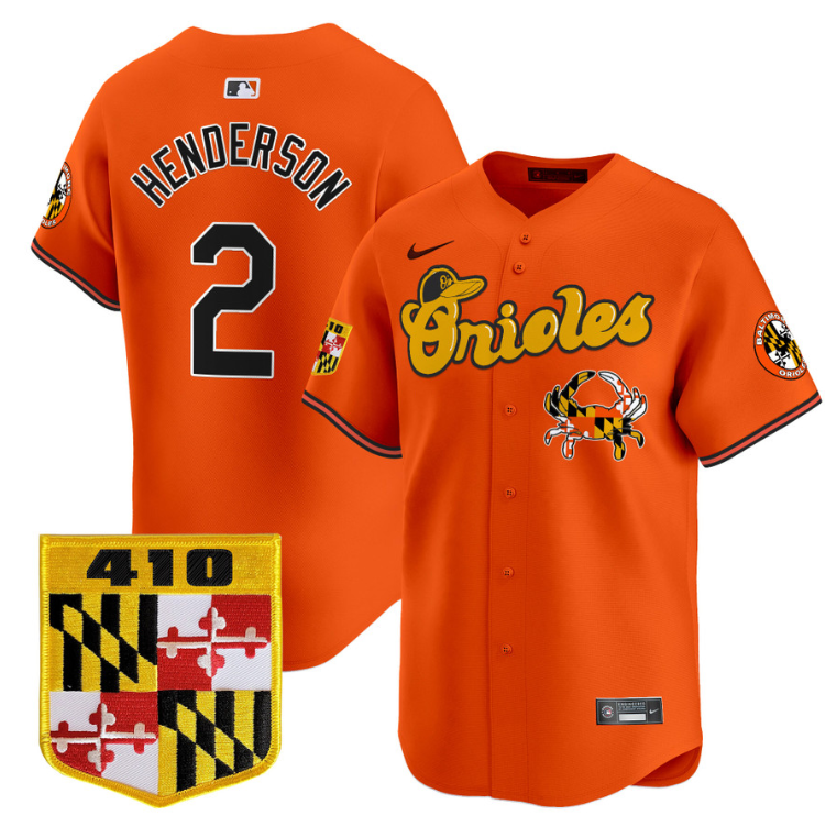 Gunnar Henderson Jersey #2 Baltimore Orioles 410 & Chesapeake Crab Patch Limited Stitched Orange