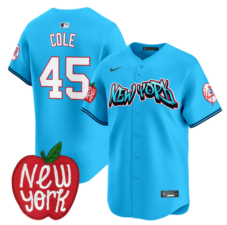Gerrit Cole Jersey #45 New York Yankees Apple Patch Vapor Premier Limited Stitched Light Blue