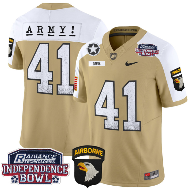 Glenn Davis Jersey #41 Army Black Knights Independence Bowl Patch Tan Alternate