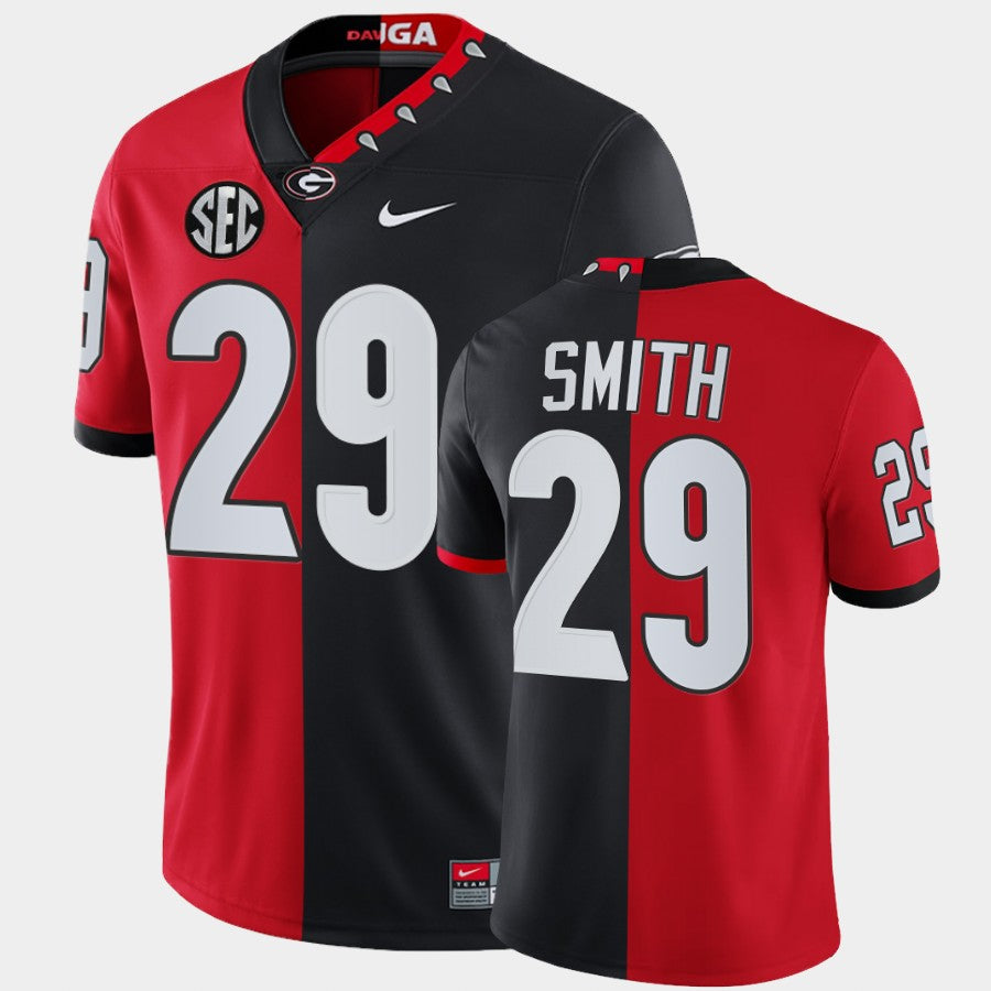 Georgia Bulldogs #29 Christopher Smith Red Black Split Edition Mascot 100th Anniversary Jersey