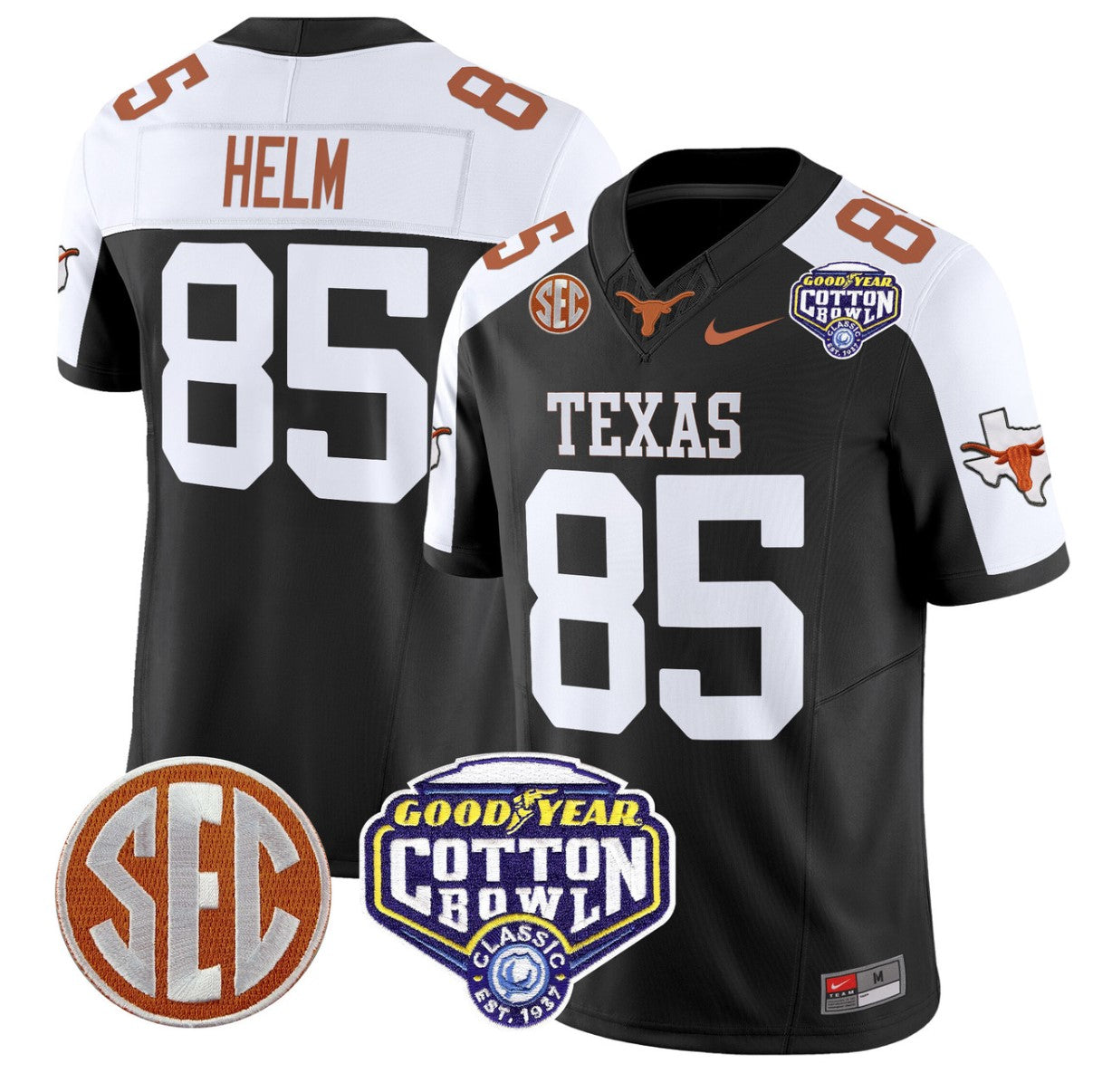 Gunnar Helm Jersey #85 Texas Longhorns Cotton Bowl Patch Black Alternatea