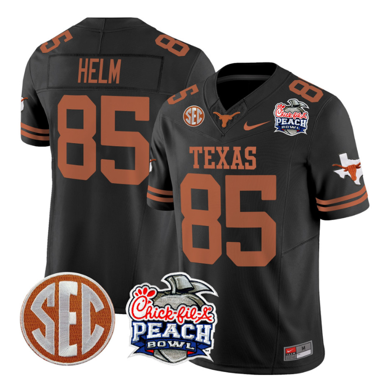Gunnar Helm Jersey #85 Texas Longhorns Peach Bowl Patch Vapor Black