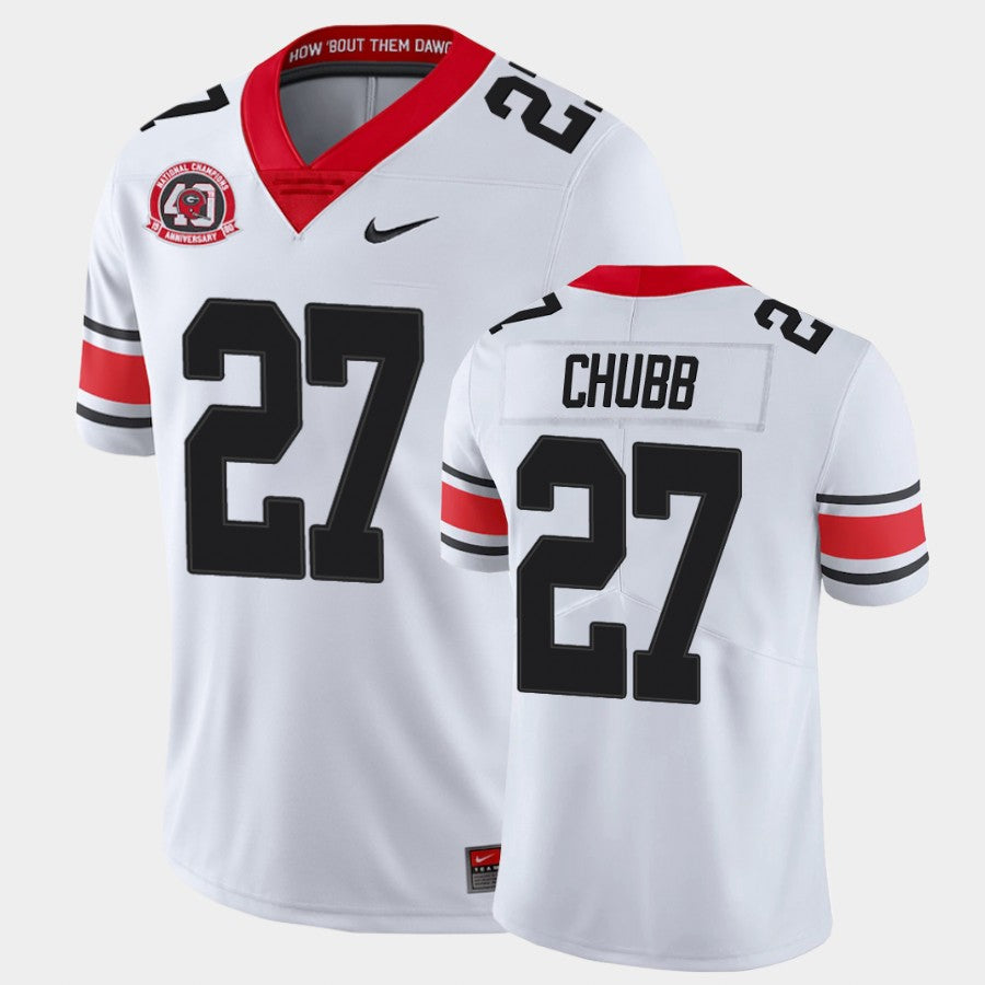 Georgia Bulldogs #27 Nick Chubb White College Football 40th Anniversary Alternate Jersey