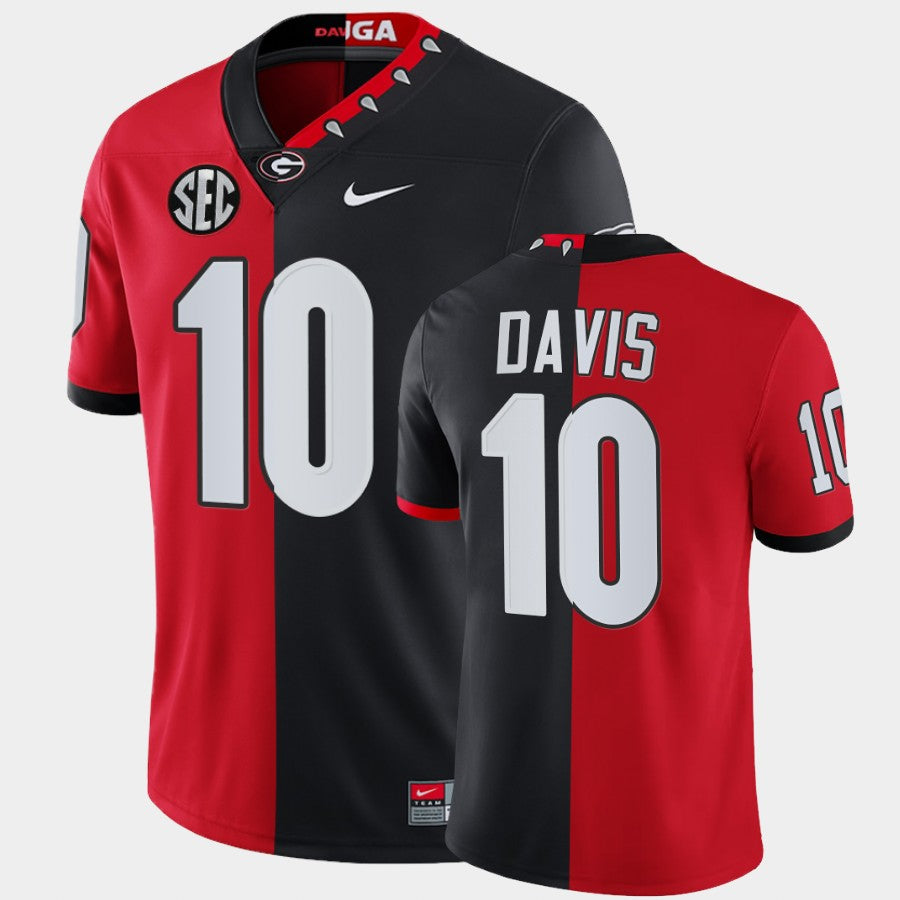 Georgia Bulldogs #10 Thomas Davis Red Black Split Edition 100th Season Alumni Jersey